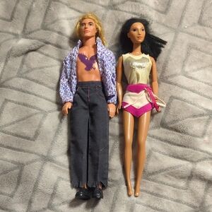 1995 Mattel Disney Sun Colors John Smith and Pocahontas dolls.